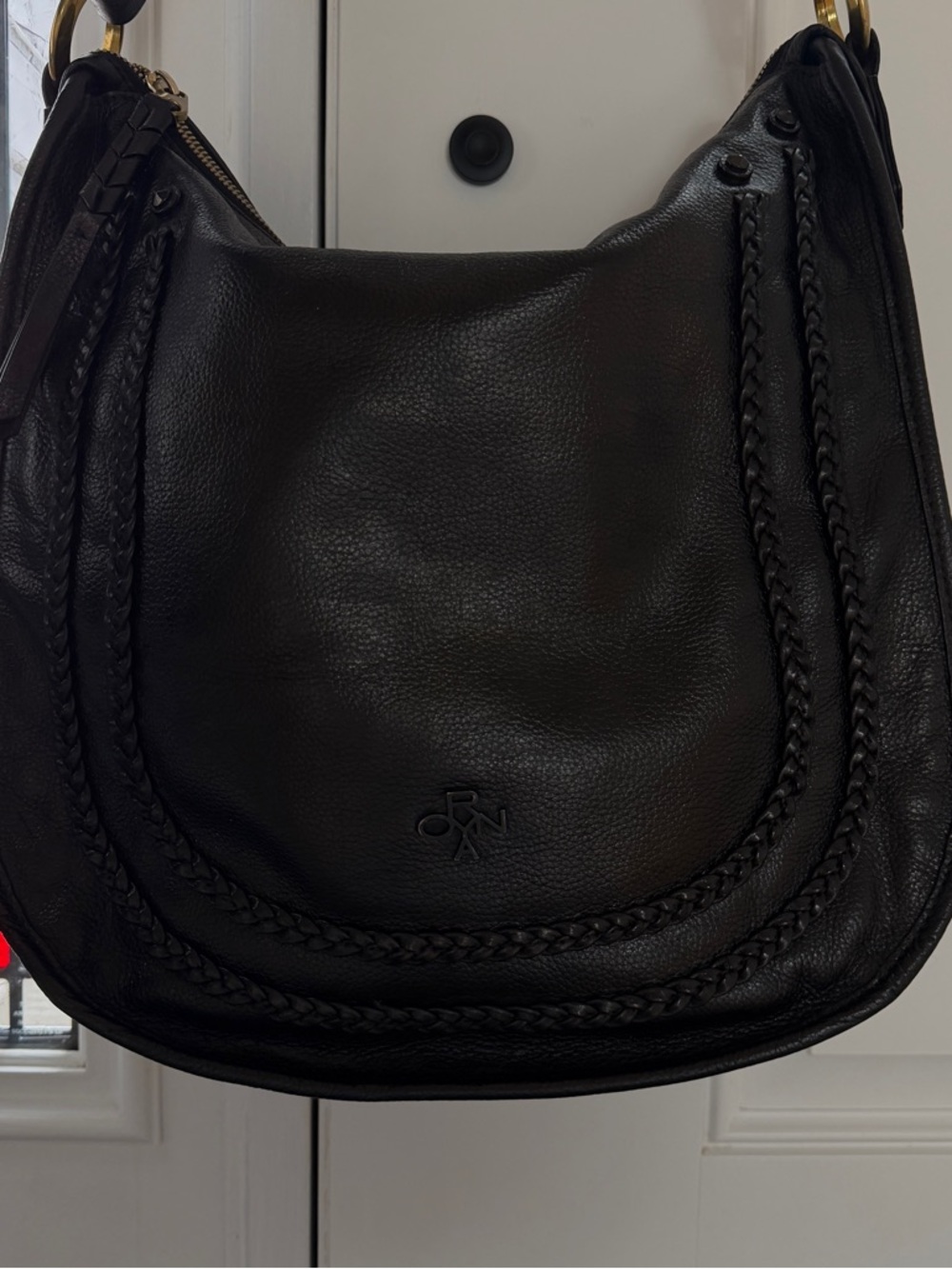 orYANY Black Braided Leather Shoulder Bag